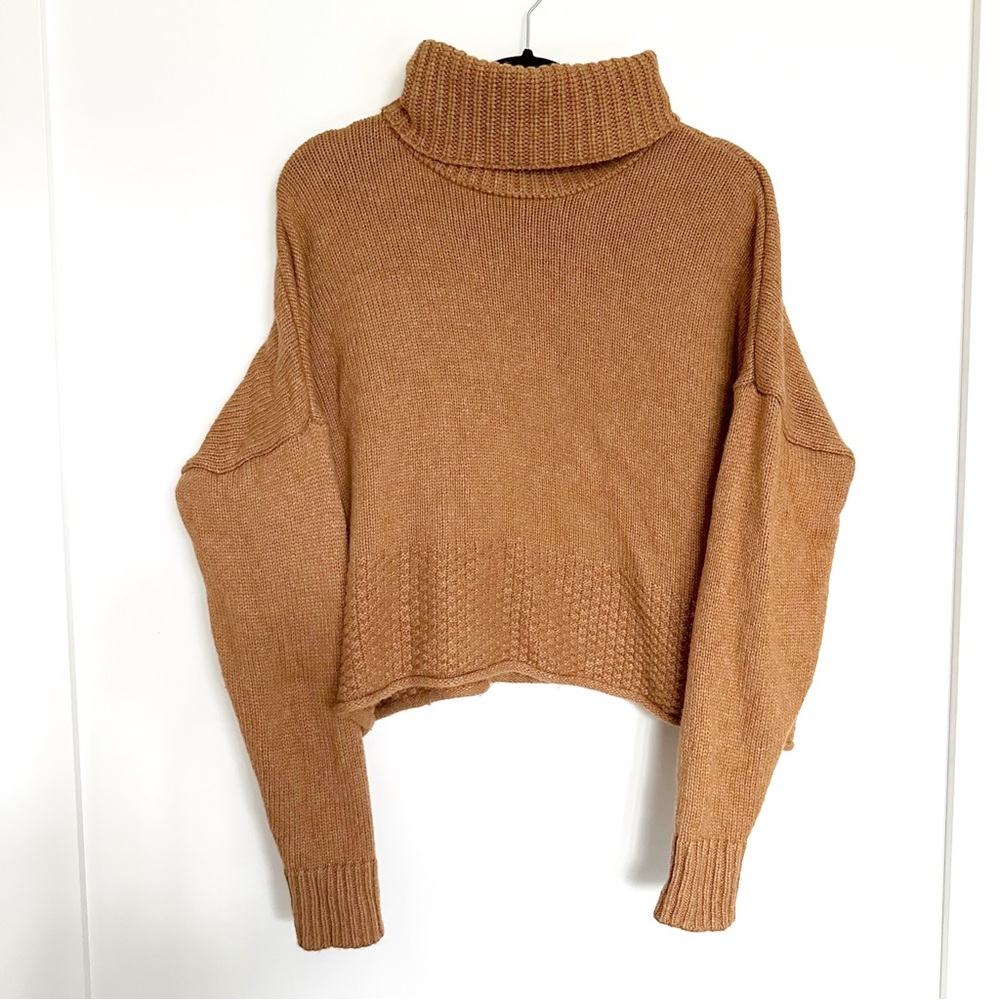 Madewell Sadler Turtleneck Cowl Neck Sweater Camel Brown Tan Casual Loose Sz M - Picture 2 of 5